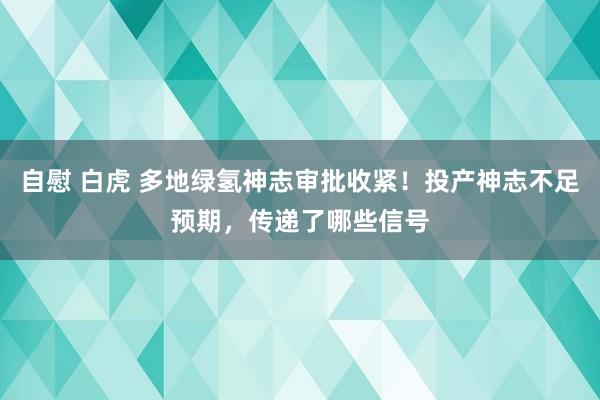 自慰 白虎 多地绿氢神志审批收紧！投产神志不足预期，传递了哪些信号